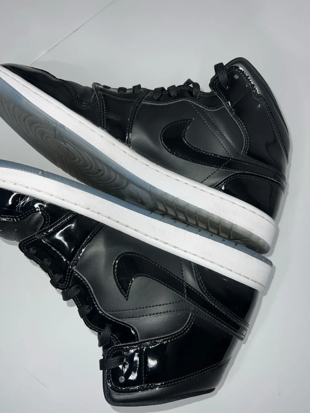 Air Jordan 1 Mid Black Patent Leather Sneakers  Men's size 13